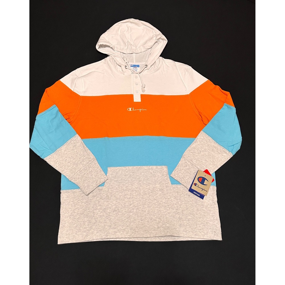 Champion Heritage Mens Colorblock Henley Hoodie‎ Long Sleeve T-Shirt Large NEW